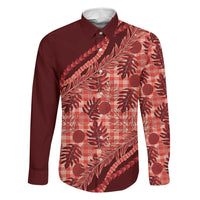 Hawaii Breadfruit Palaka Family Matching Short Sleeve Bodycon Dress and Hawaiian Shirt Ulaula Maile Lei LT9 Dad's Shirt - Long Sleeve Red - Polynesian Pride