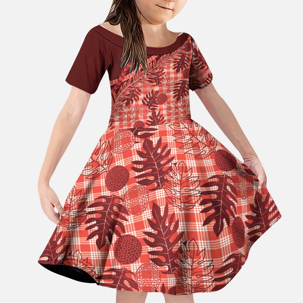 Hawaii Breadfruit Palaka Family Matching Tank Maxi Dress and Hawaiian Shirt Ulaula Maile Lei LT9 Daughter's Dress Red - Polynesian Pride