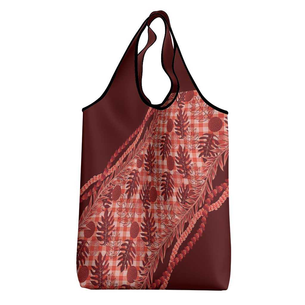 Hawaii Breadfruit Palaka Grocery Bag Ulaula Maile Lei - Polynesian Pride