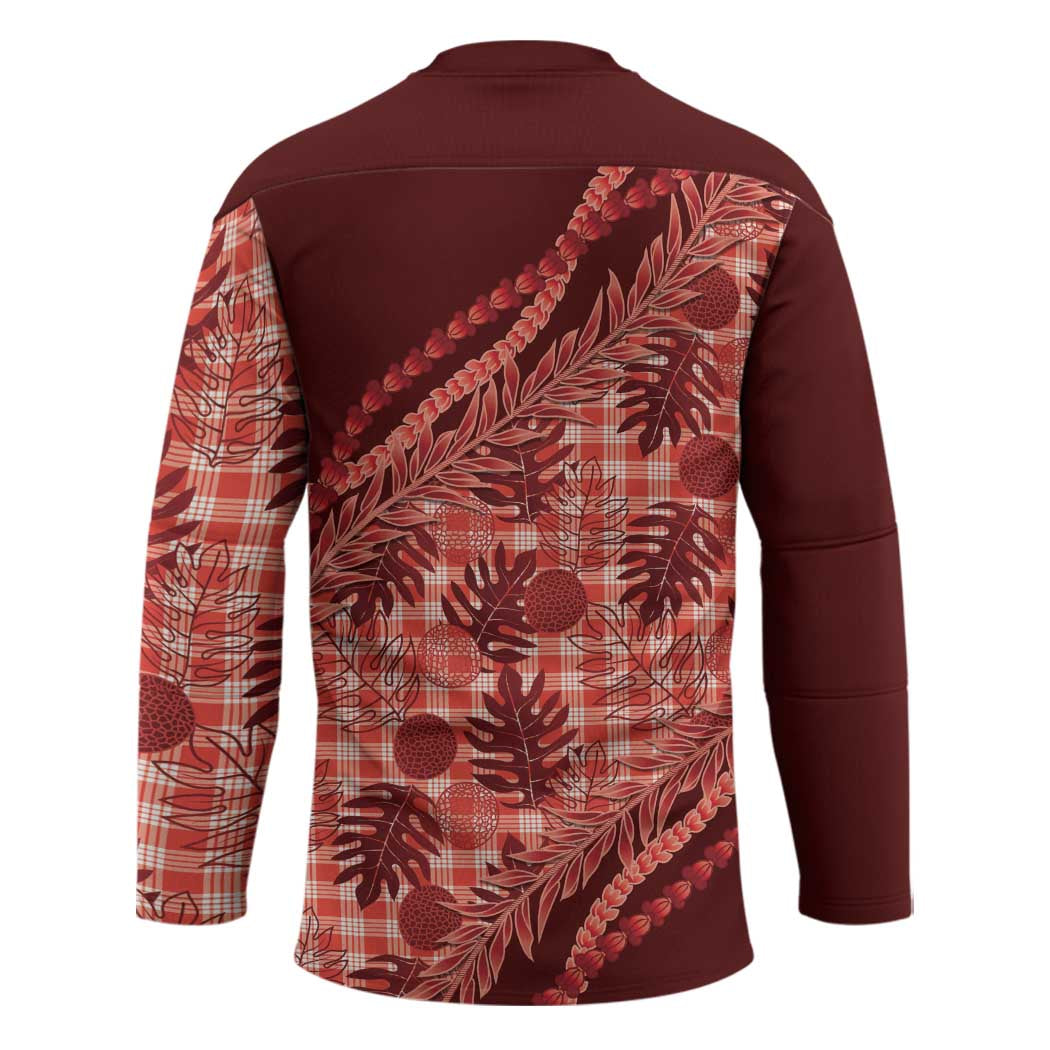 Hawaii Breadfruit Palaka Hockey Jersey Ulaula Maile Lei - Polynesian Pride