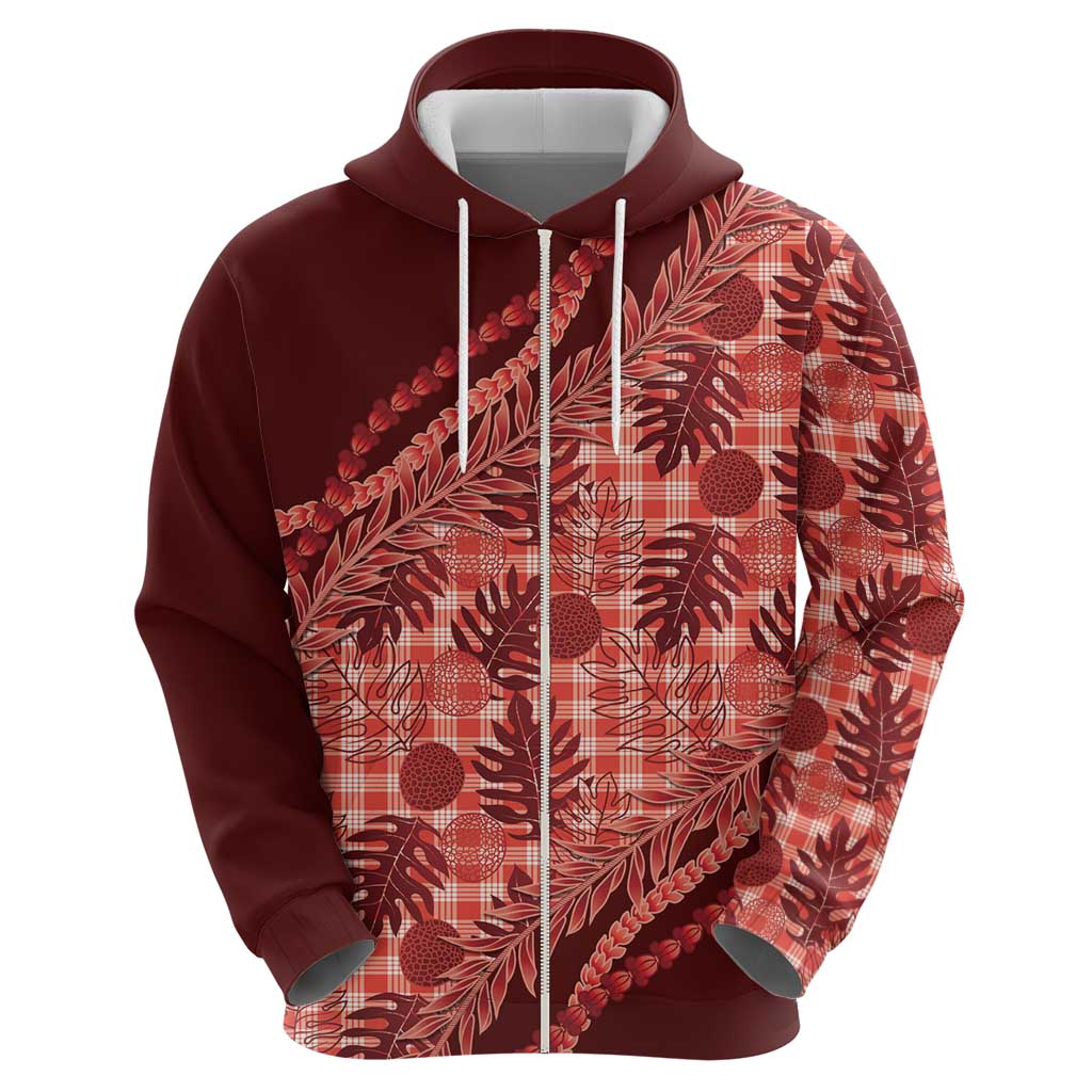 Hawaii Breadfruit Palaka Hoodie Ulaula Maile Lei - Polynesian Pride