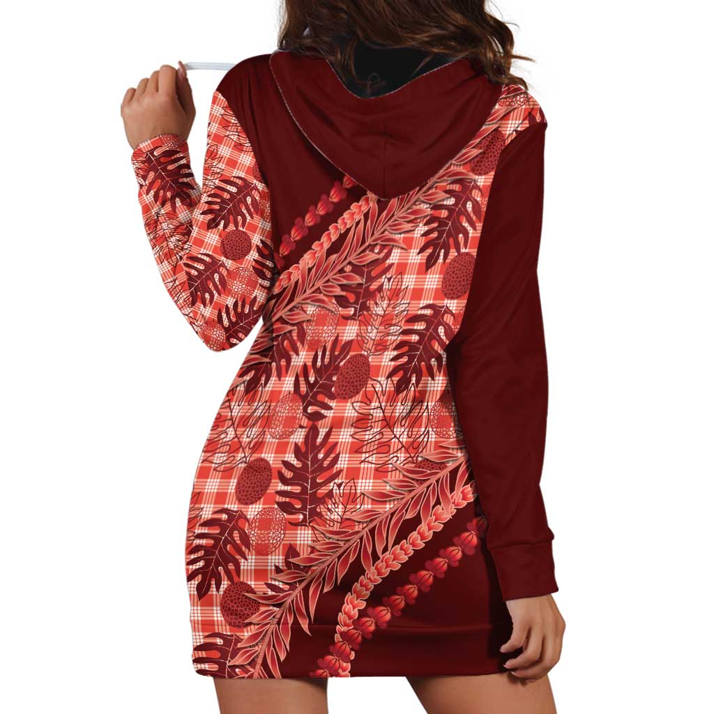 Hawaii Breadfruit Palaka Hoodie Dress Ulaula Maile Lei - Polynesian Pride