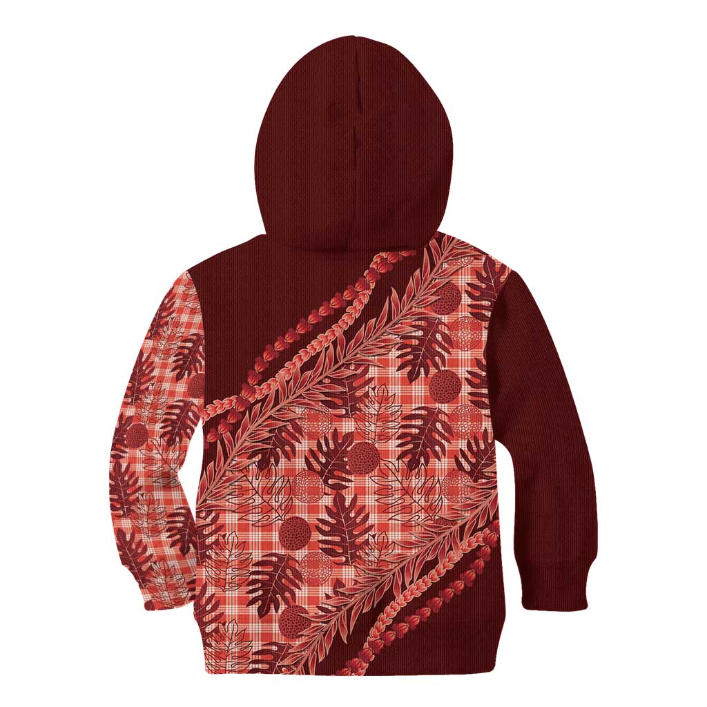 Hawaii Breadfruit Palaka Kid Hoodie Ulaula Maile Lei - Polynesian Pride