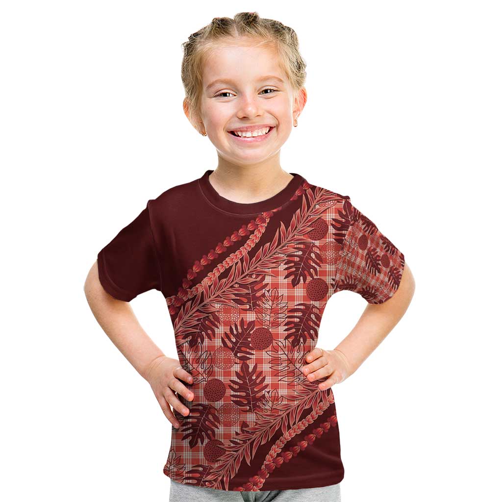 Hawaii Breadfruit Palaka Kid T Shirt Ulaula Maile Lei - Polynesian Pride