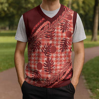 Hawaii Breadfruit Palaka Christmas Knitted V-Neck Vest Ulaula Maile Lei - Polynesian Pride