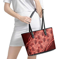 Hawaii Breadfruit Palaka Leather Tote Bag Ulaula Maile Lei - Polynesian Pride
