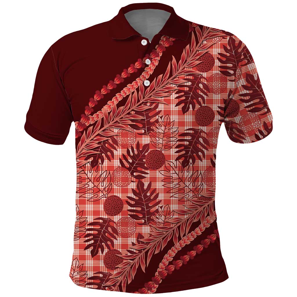 Hawaii Breadfruit Palaka Polo Shirt Ulaula Maile Lei - Polynesian Pride