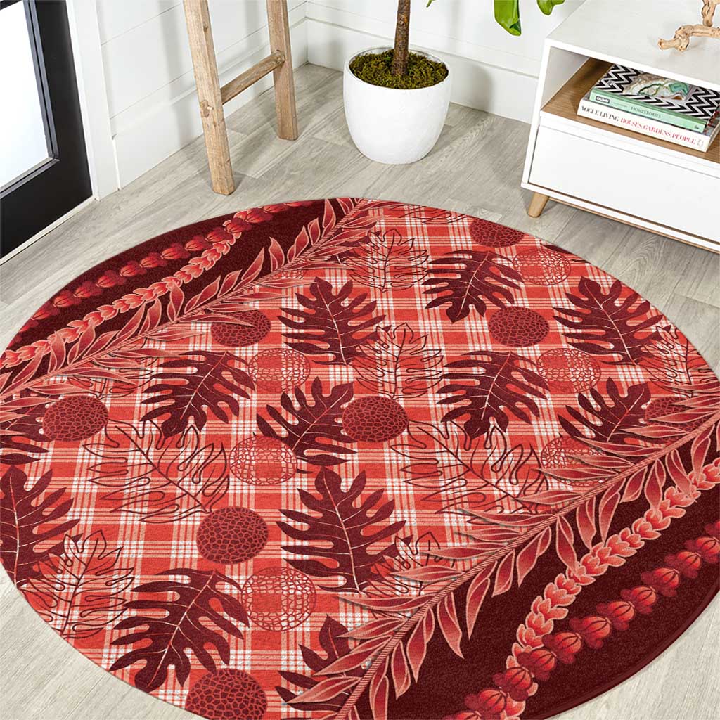 Hawaii Breadfruit Palaka Round Carpet Ulaula Maile Lei - Polynesian Pride