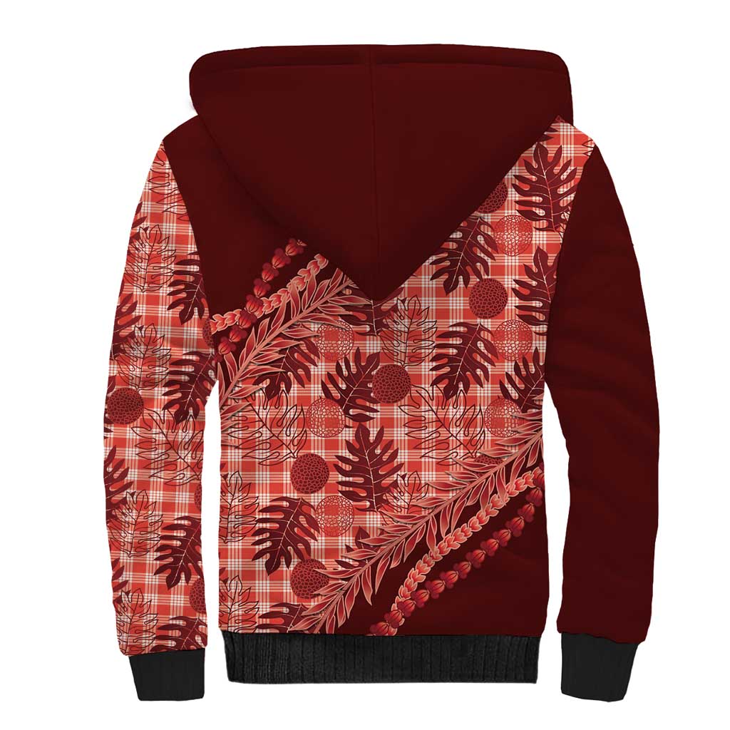 Hawaii Breadfruit Palaka Sherpa Hoodie Ulaula Maile Lei - Polynesian Pride