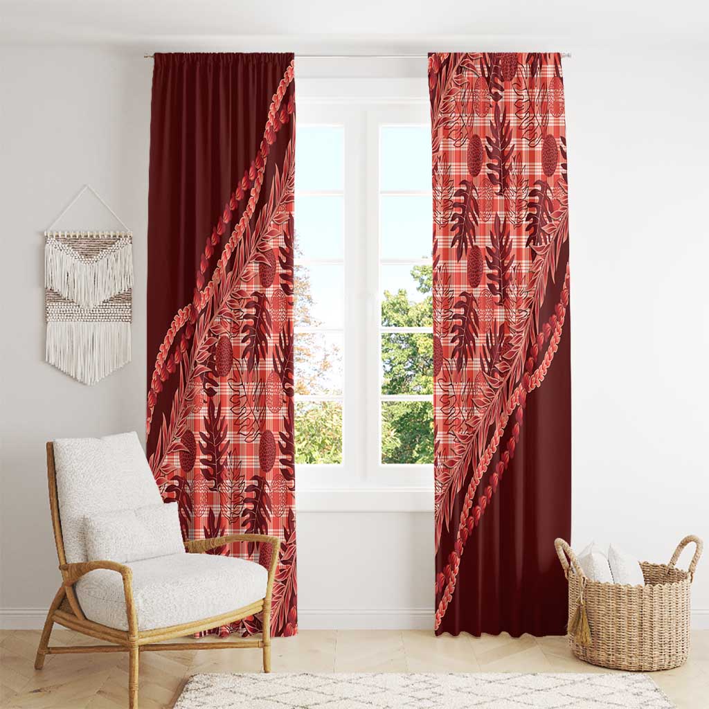 Hawaii Breadfruit Palaka Window Curtain Ulaula Maile Lei - Polynesian Pride