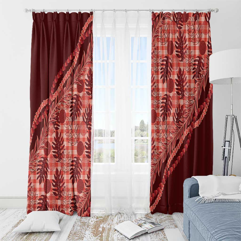 Hawaii Breadfruit Palaka Window Curtain Ulaula Maile Lei - Polynesian Pride