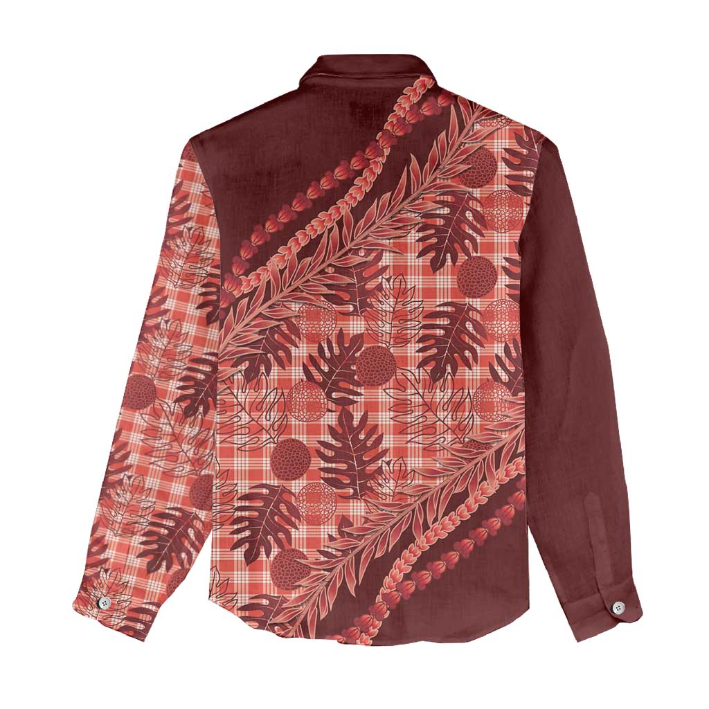 Hawaii Breadfruit Palaka Women Casual Shirt Ulaula Maile Lei - Polynesian Pride