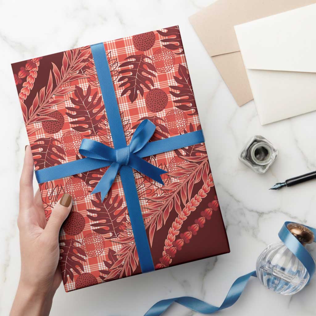 Hawaii Breadfruit Palaka Wrapping Paper Ulaula Maile Lei - Polynesian Pride