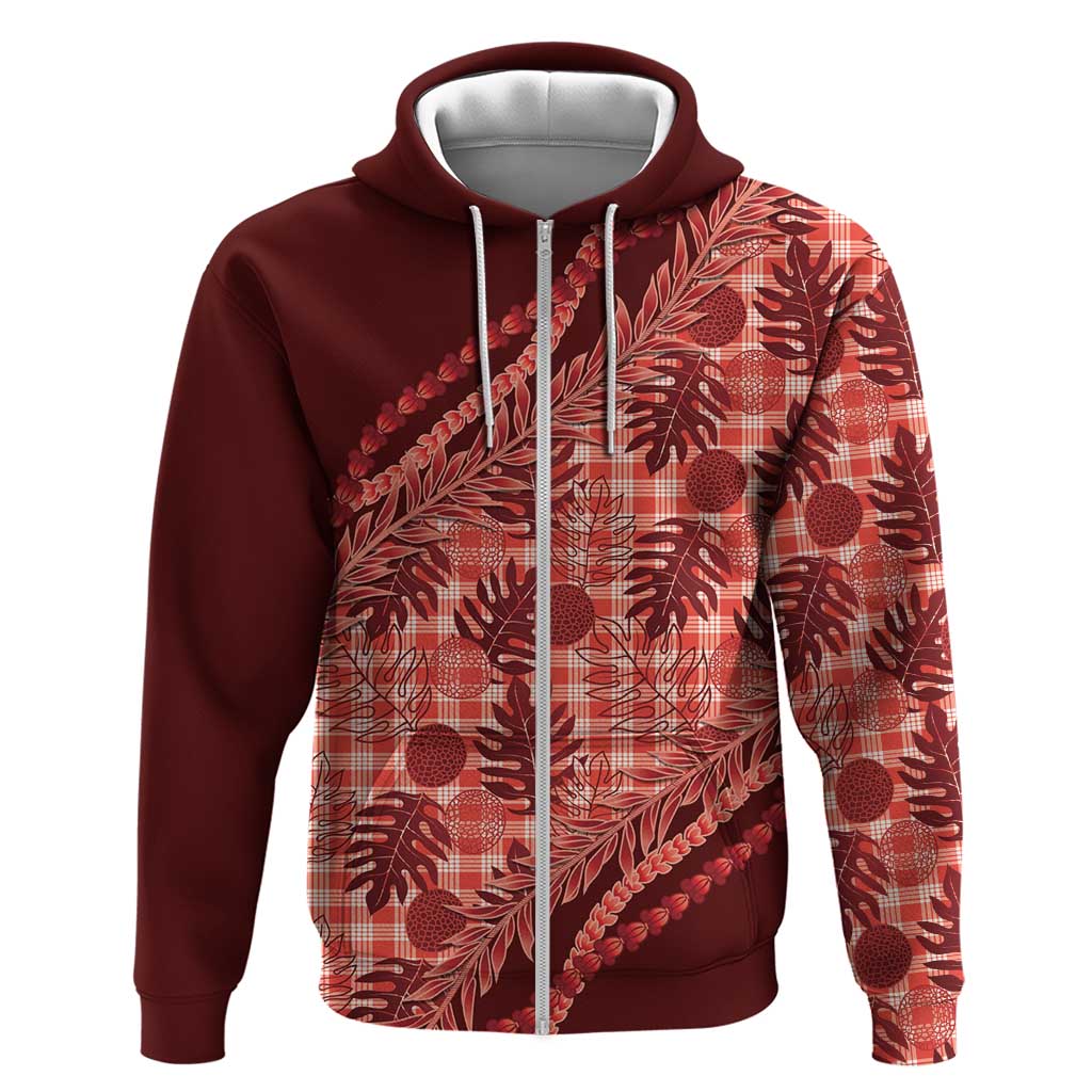Hawaii Breadfruit Palaka Zip Hoodie Ulaula Maile Lei - Polynesian Pride