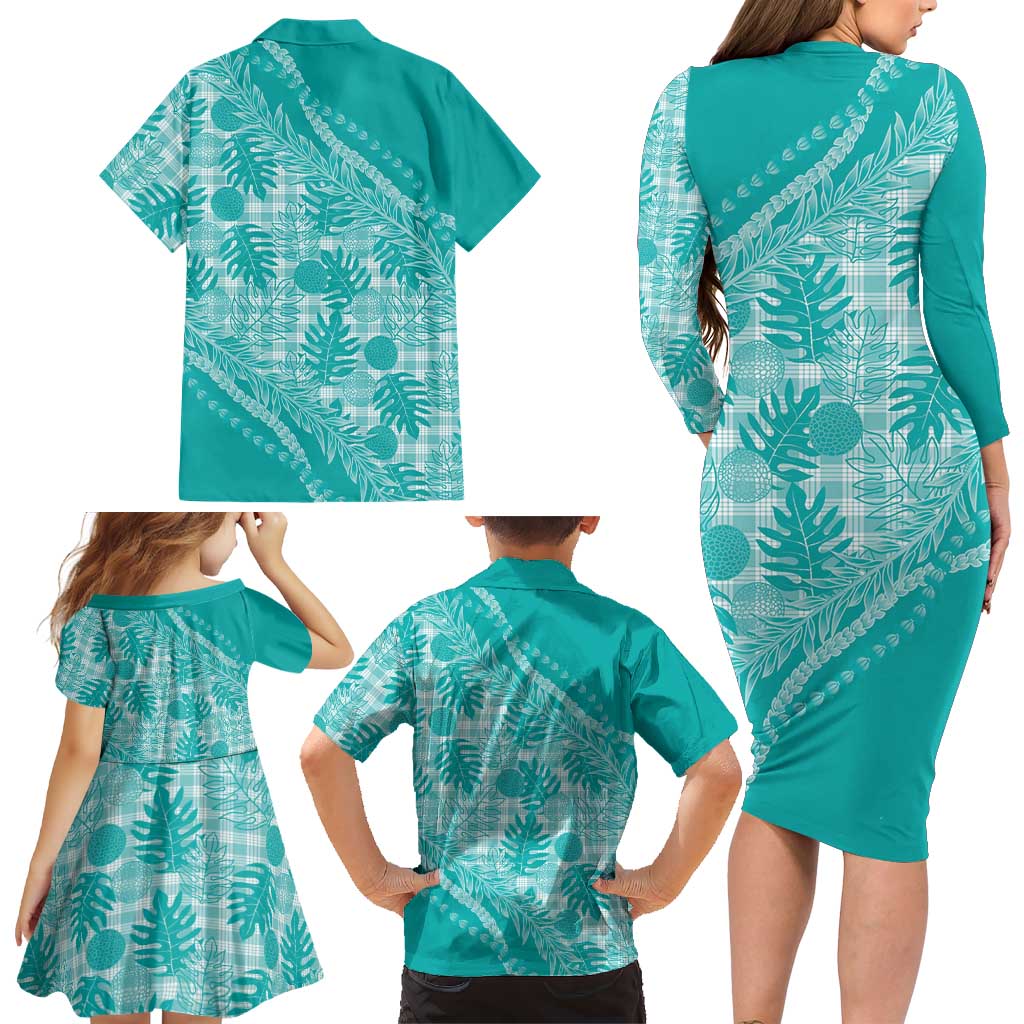 Hawaii Breadfruit Palaka Family Matching Long Sleeve Bodycon Dress and Hawaiian Shirt Polu Opal Maile Lei LT9 - Polynesian Pride