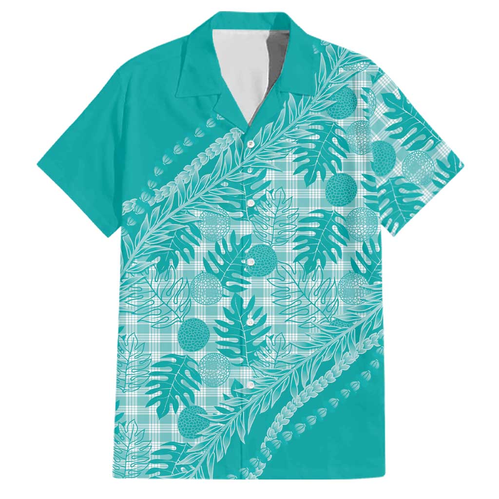 Hawaii Breadfruit Palaka Family Matching Long Sleeve Bodycon Dress and Hawaiian Shirt Polu Opal Maile Lei LT9 Dad's Shirt - Short Sleeve Turquoise - Polynesian Pride