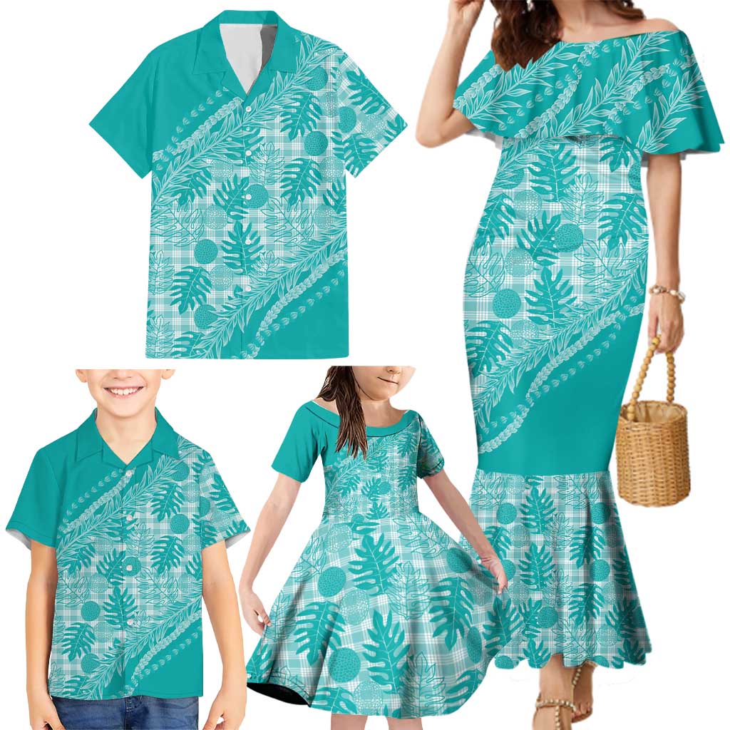 Hawaii Breadfruit Palaka Family Matching Mermaid Dress and Hawaiian Shirt Polu Opal Maile Lei LT9 - Polynesian Pride