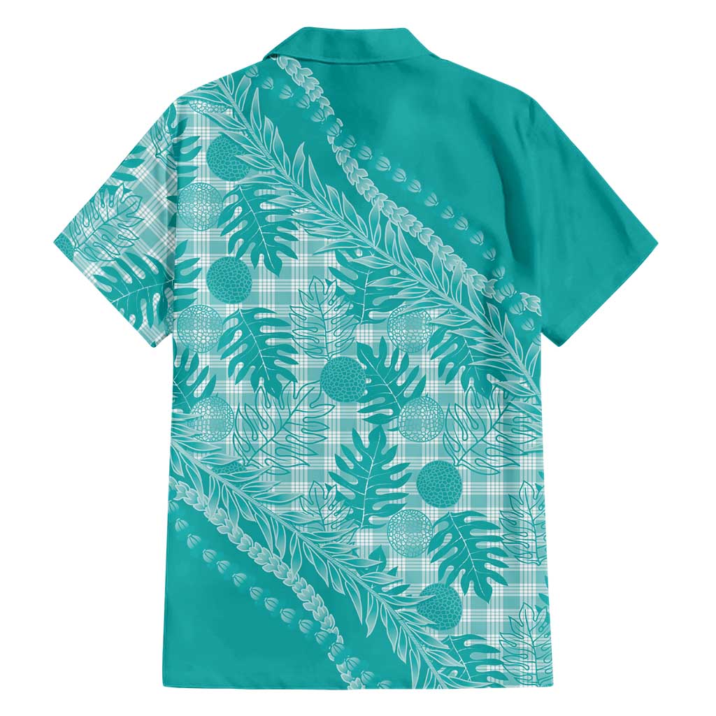Hawaii Breadfruit Palaka Family Matching Off Shoulder Short Dress and Hawaiian Shirt Polu Opal Maile Lei - Polynesian Pride