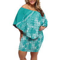 Hawaii Breadfruit Palaka Family Matching Off Shoulder Short Dress and Hawaiian Shirt Polu Opal Maile Lei - Polynesian Pride