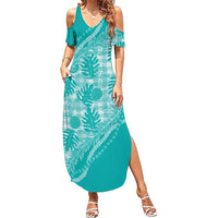 Hawaii Breadfruit Palaka Family Matching Summer Maxi Dress and Hawaiian Shirt Polu Opal Maile Lei - Polynesian Pride