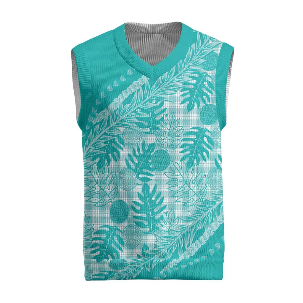 Hawaii Breadfruit Palaka Christmas Knitted V-Neck Vest Polu Opal Maile Lei - Polynesian Pride