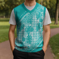 Hawaii Breadfruit Palaka Christmas Knitted V-Neck Vest Polu Opal Maile Lei - Polynesian Pride