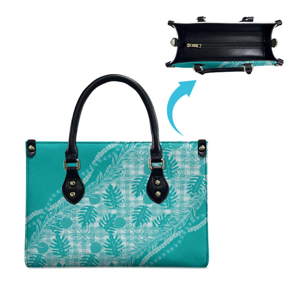 Hawaii Breadfruit Palaka Leather Bag Polu Opal Maile Lei - Polynesian Pride