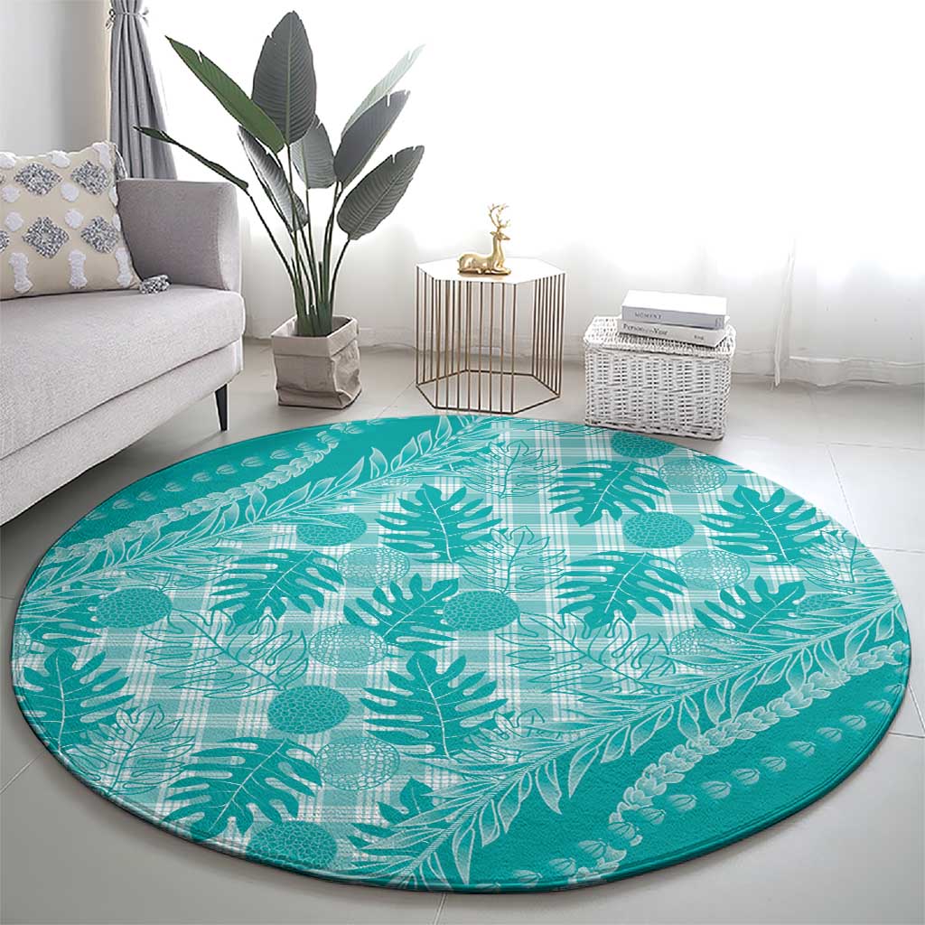 Hawaii Breadfruit Palaka Round Carpet Polu Opal Maile Lei - Polynesian Pride