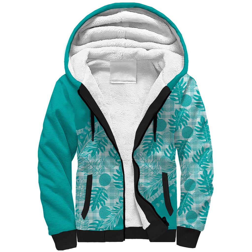 Hawaii Breadfruit Palaka Sherpa Hoodie Polu Opal Maile Lei - Polynesian Pride