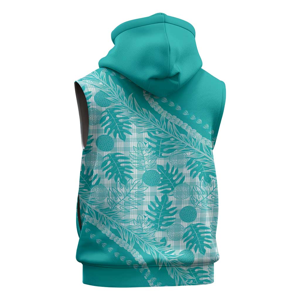 Hawaii Breadfruit Palaka Sleeveless Hoodie Polu Opal Maile Lei - Polynesian Pride