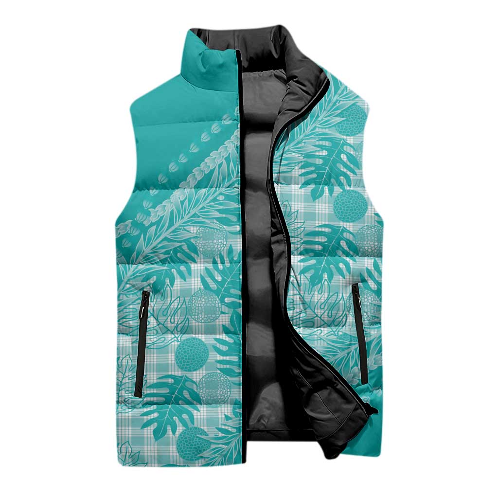 Hawaii Breadfruit Palaka Sleeveless Puffer Jacket Polu Opal Maile Lei - Polynesian Pride