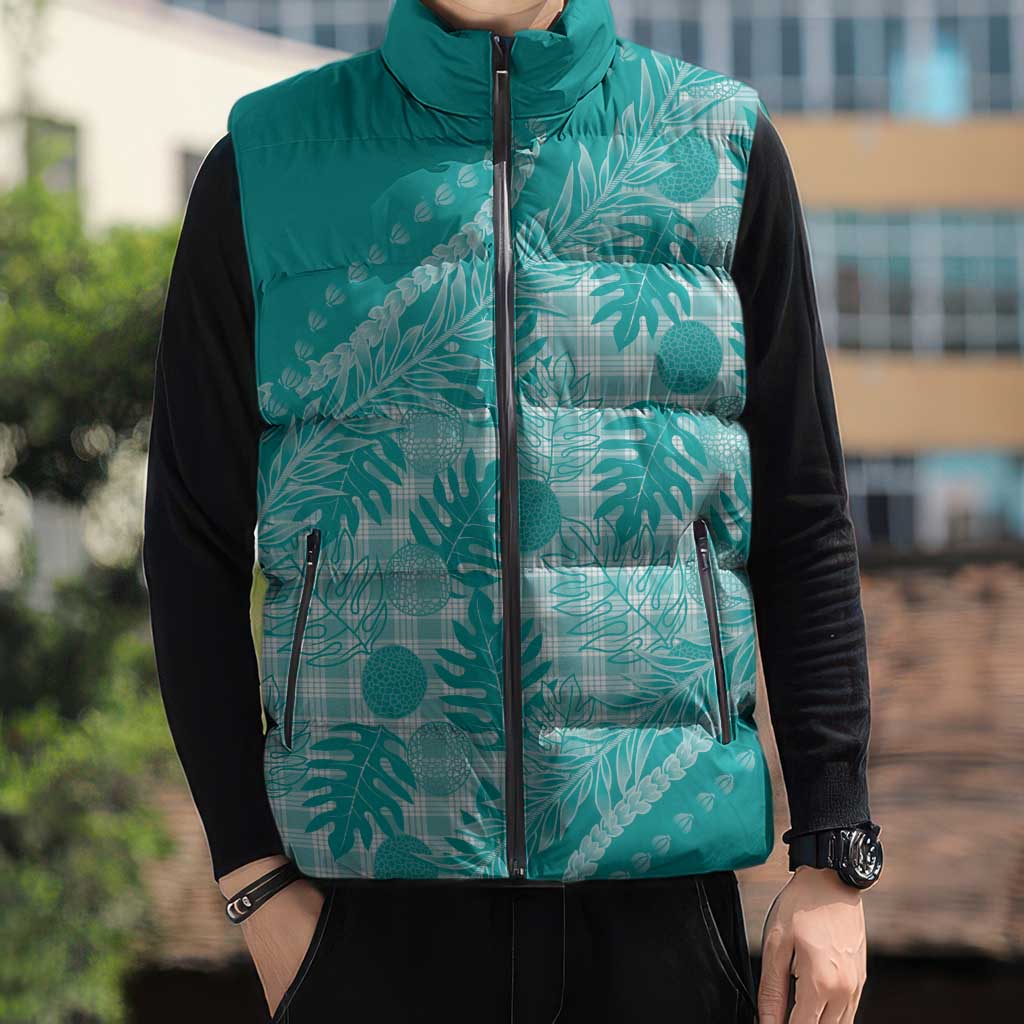 Hawaii Breadfruit Palaka Sleeveless Puffer Jacket Polu Opal Maile Lei - Polynesian Pride