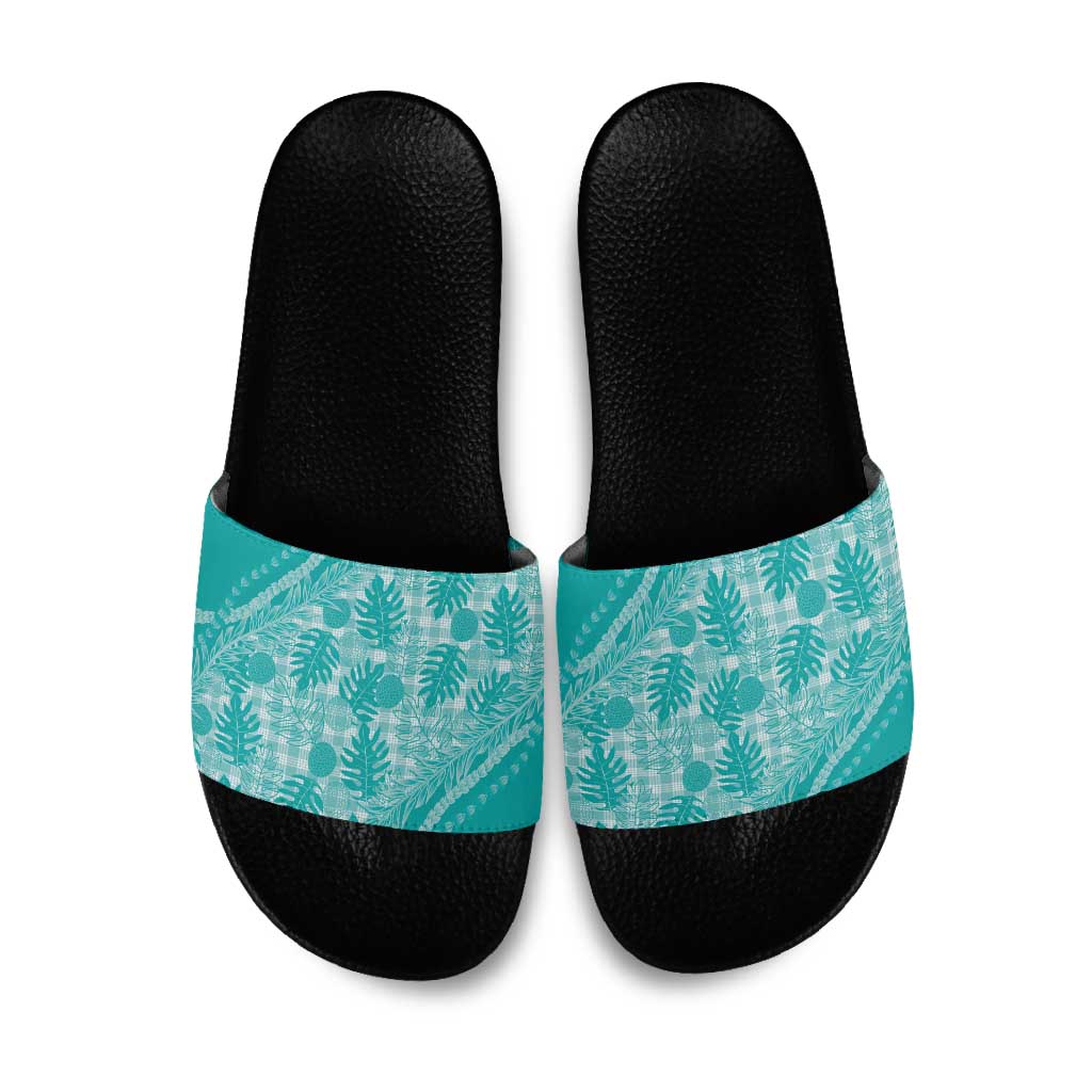 Hawaii Breadfruit Palaka Slide Sandals Polu Opal Maile Lei - Polynesian Pride