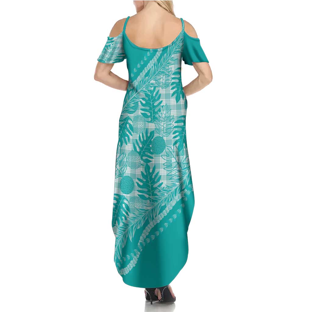 Hawaii Breadfruit Palaka Summer Maxi Dress Polu Opal Maile Lei - Polynesian Pride