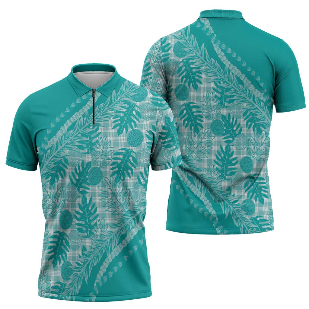 Hawaii Breadfruit Palaka Zipper Polo Shirt Polu Opal Maile Lei - Polynesian Pride