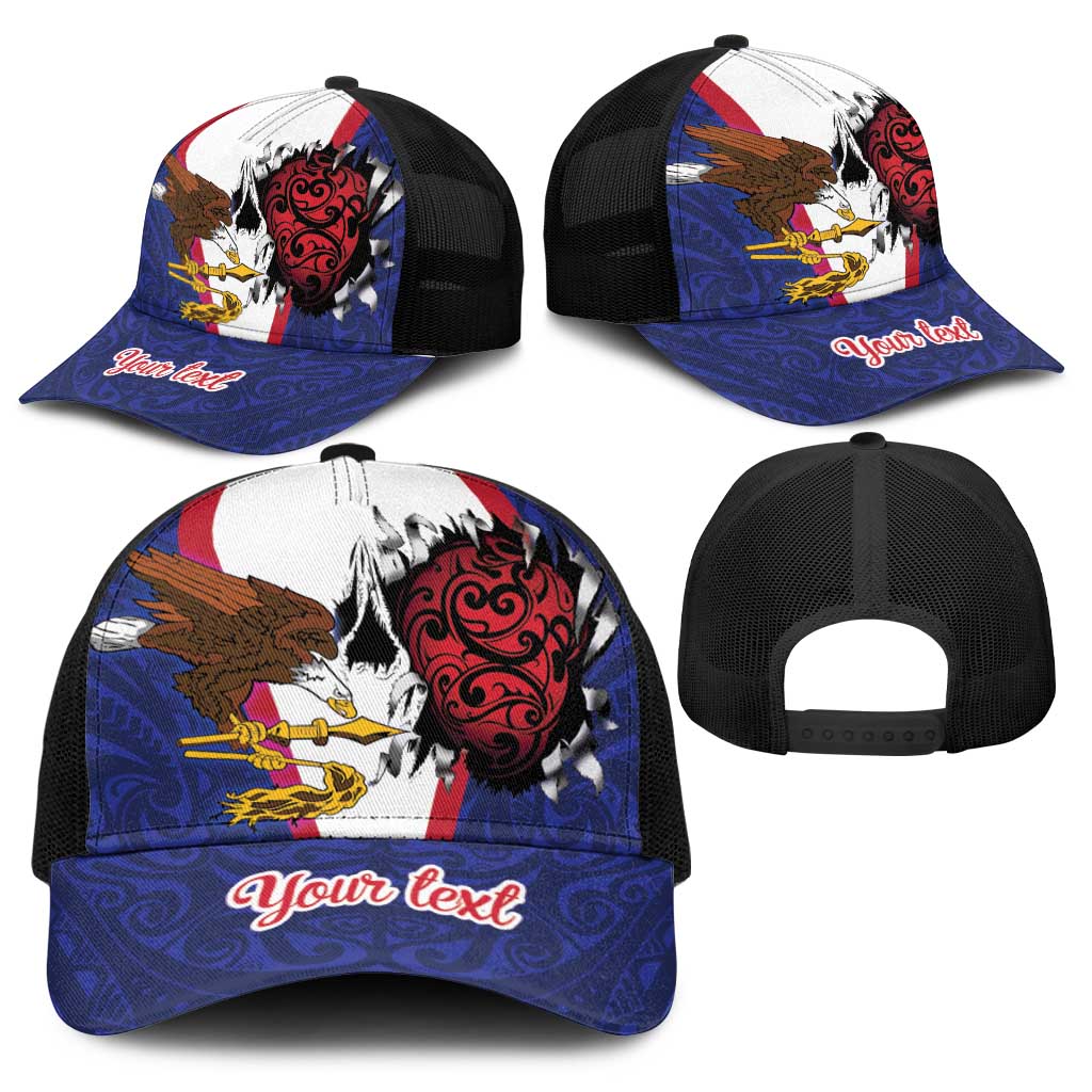 American Samoa Heart Tribal Personalized Baseball Net Cap Polynesian Patterns