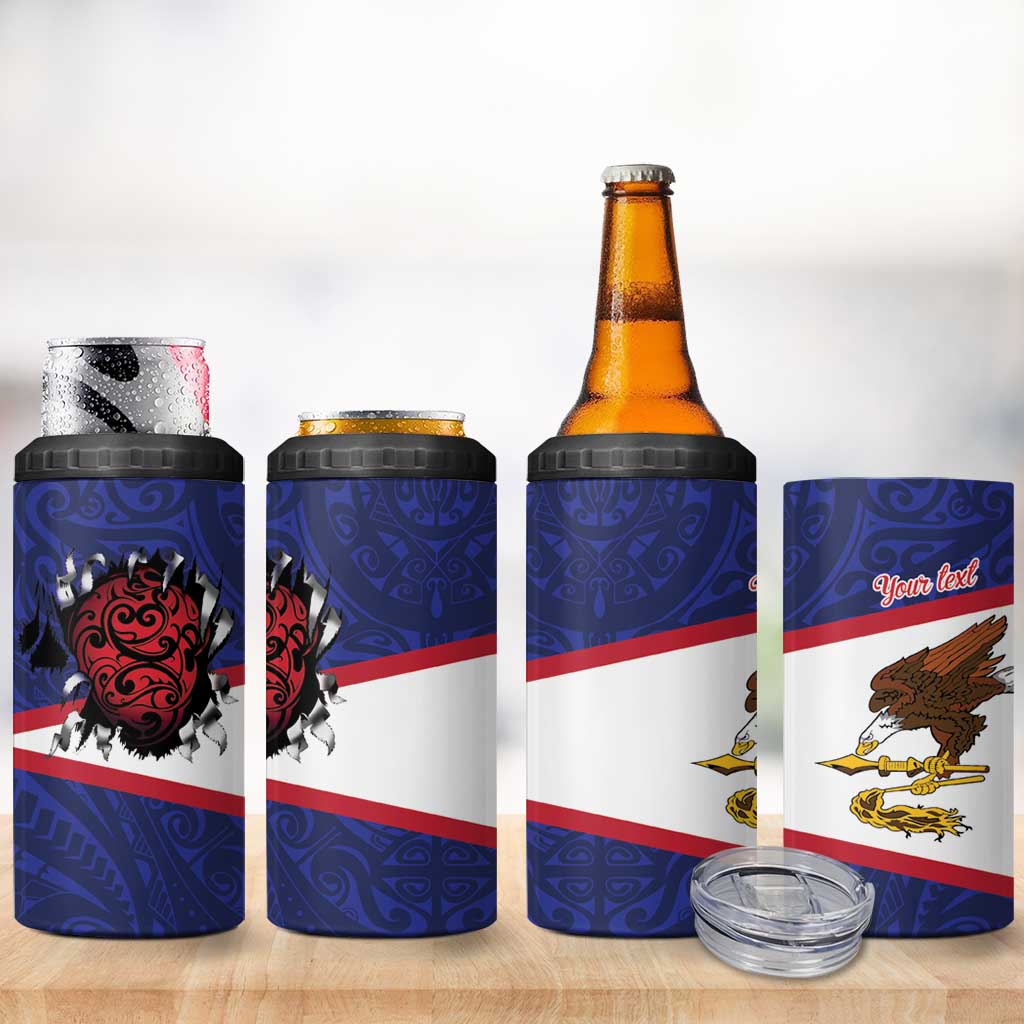 American Samoa Heart Tribal Personalized 4 in 1 Can Cooler Tumbler Polynesian Patterns