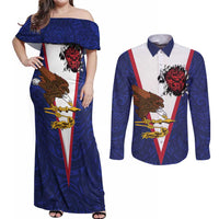 American Samoa Heart Tribal Personalized Couples Matching Off Shoulder Maxi Dress and Long Sleeve Button Shirt Polynesian Patterns