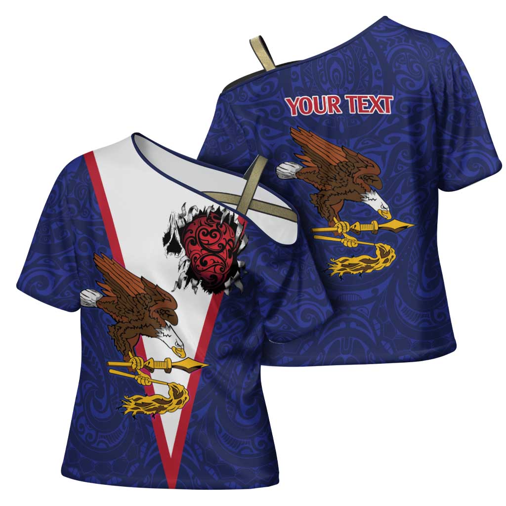 American Samoa Heart Tribal Personalized Cross Shoulder Shirt Polynesian Patterns
