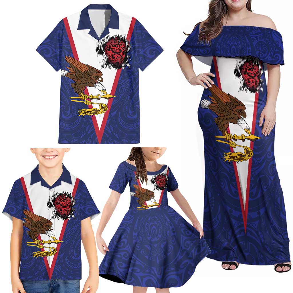 American Samoa Heart Tribal Personalized Family Matching Off Shoulder Maxi Dress and Hawaiian Shirt Polynesian Patterns