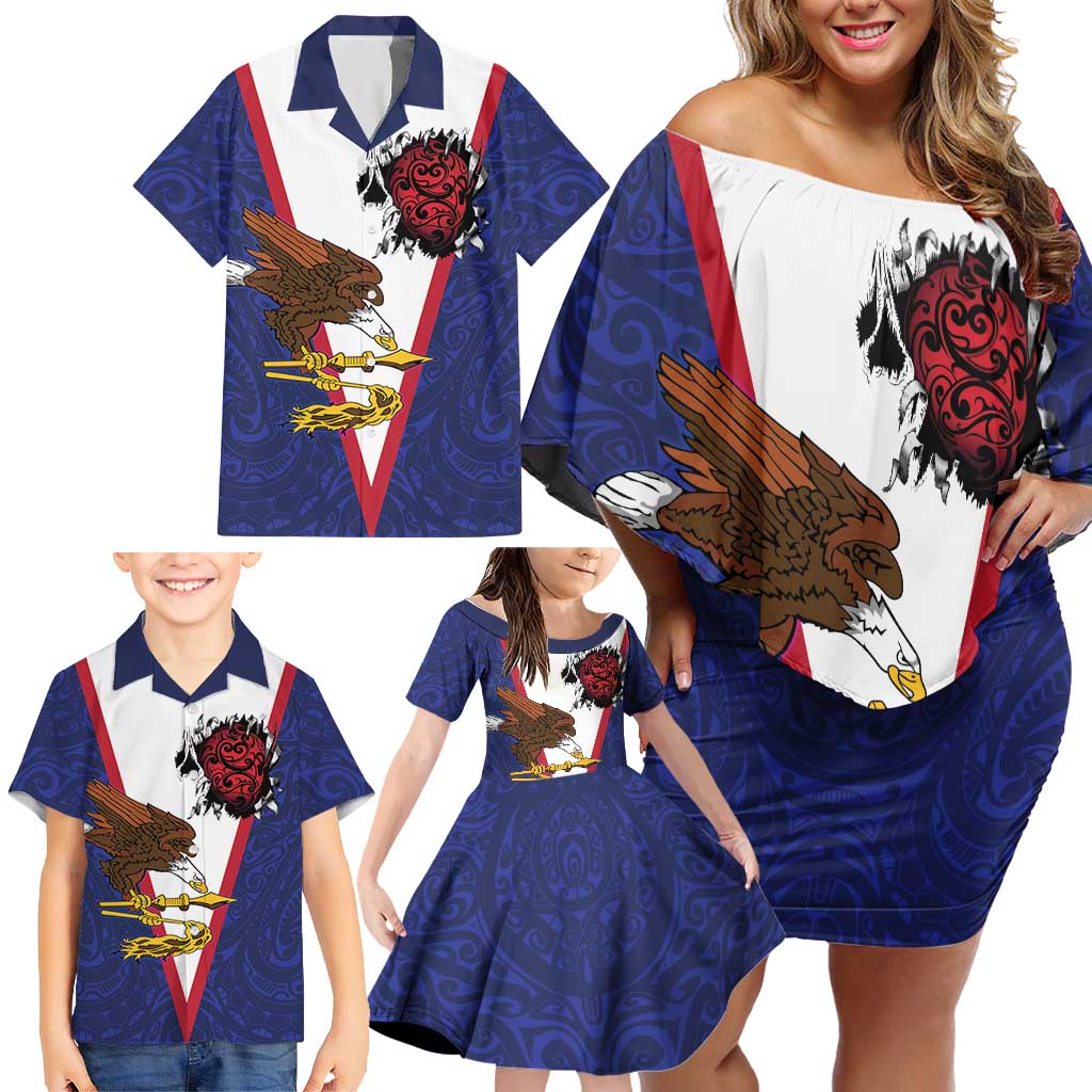 American Samoa Heart Tribal Personalized Family Matching Off Shoulder Short Dress and Hawaiian Shirt Polynesian Patterns