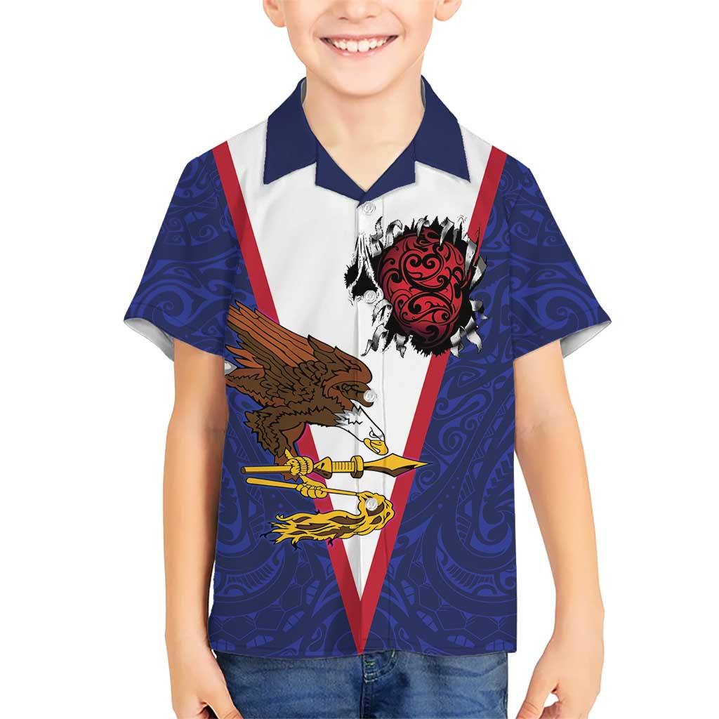 American Samoa Heart Tribal Personalized Kid Hawaiian Shirt Polynesian Patterns
