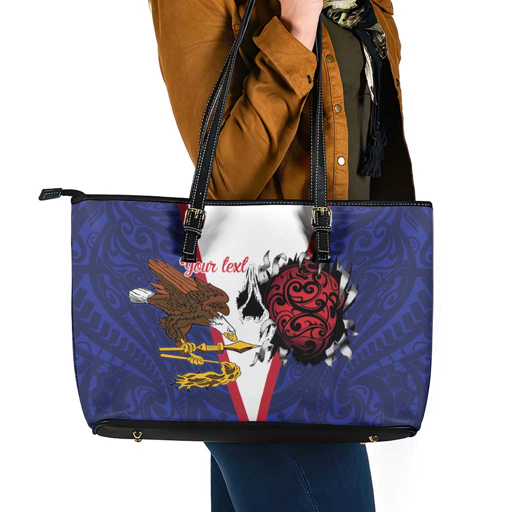 American Samoa Heart Tribal Personalized Leather Tote Bag Polynesian Patterns LT9 - Polynesian Pride