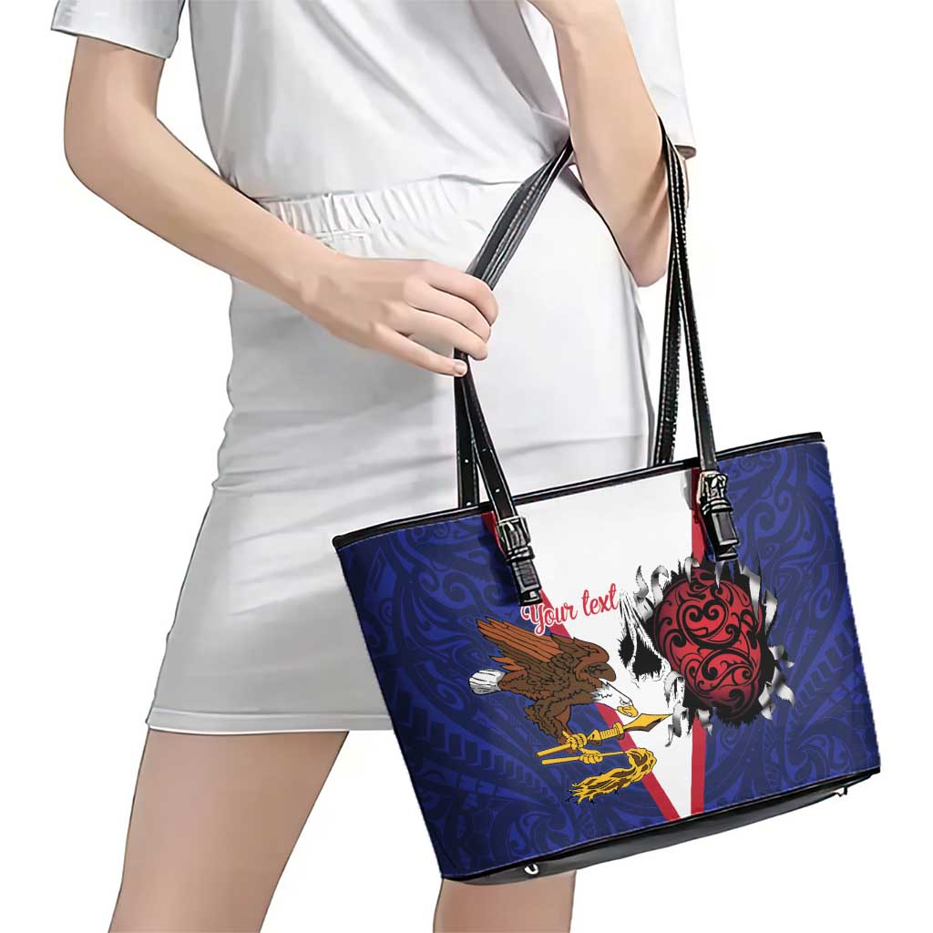 American Samoa Heart Tribal Personalized Leather Tote Bag Polynesian Patterns LT9 - Polynesian Pride
