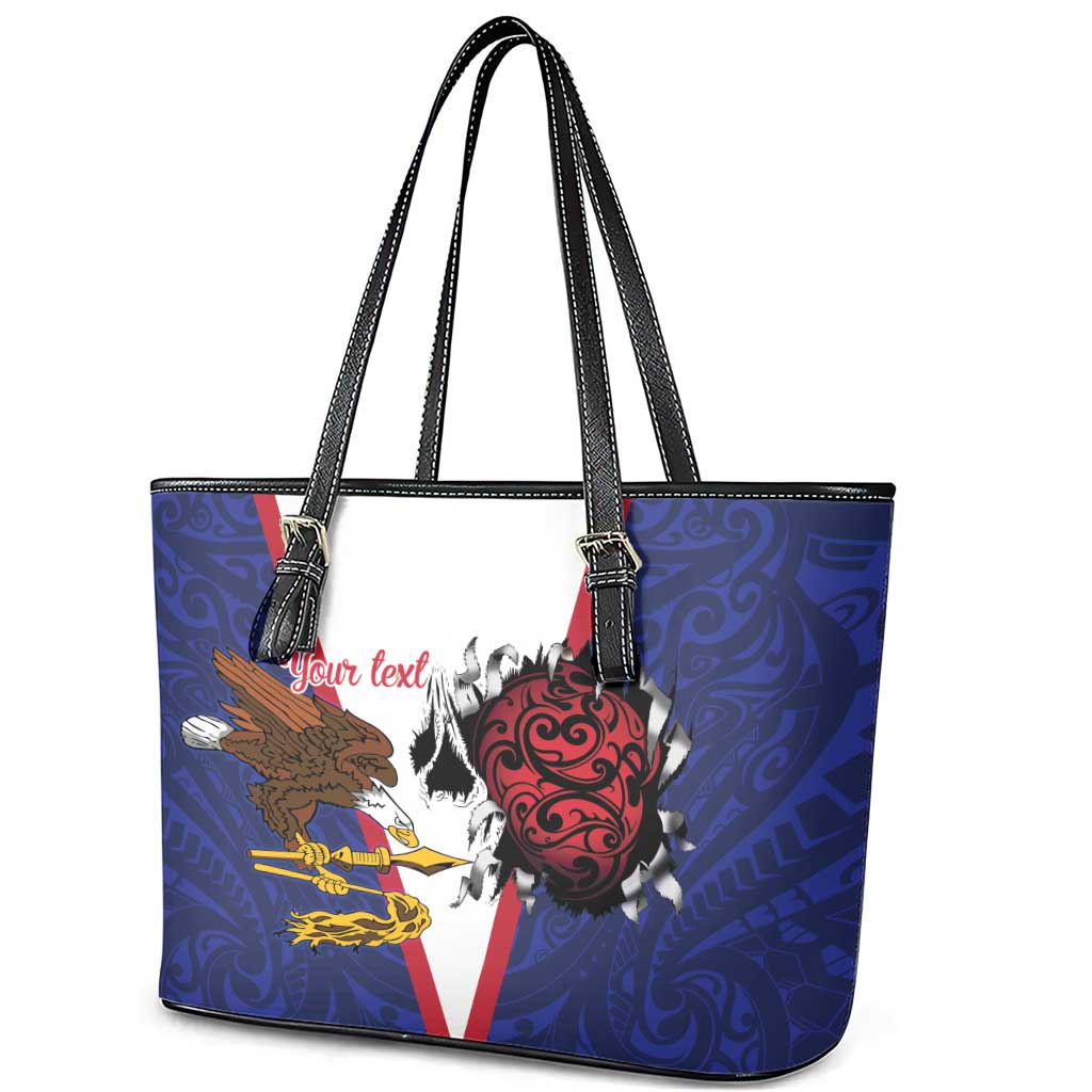 American Samoa Heart Tribal Personalized Leather Tote Bag Polynesian Patterns LT9 - Polynesian Pride