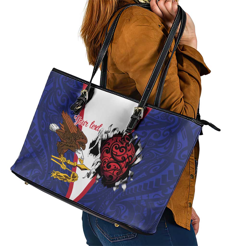 American Samoa Heart Tribal Personalized Leather Tote Bag Polynesian Patterns LT9 - Polynesian Pride