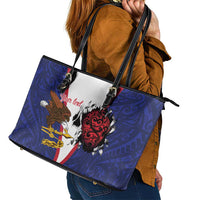 American Samoa Heart Tribal Personalized Leather Tote Bag Polynesian Patterns LT9 - Polynesian Pride