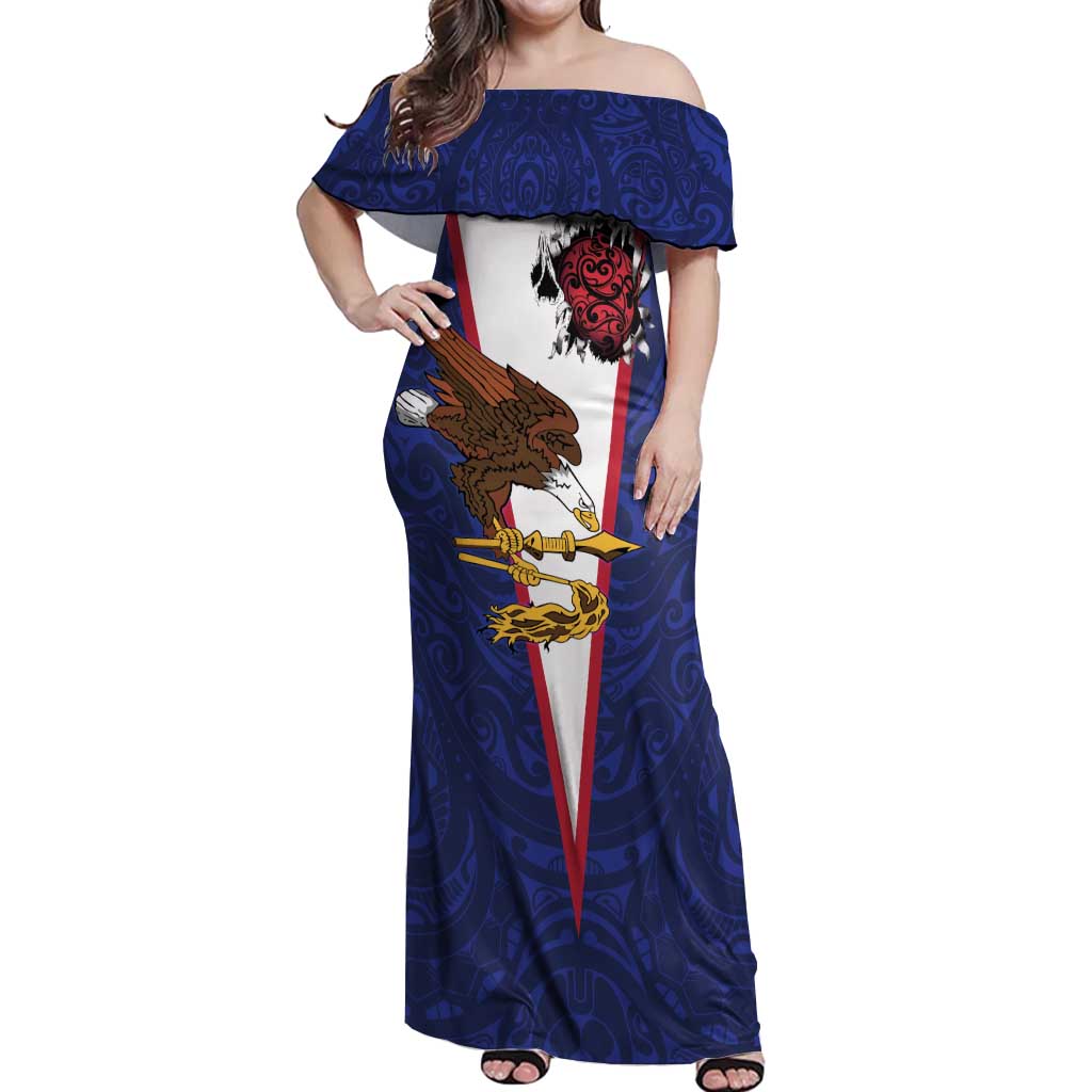 American Samoa Heart Tribal Personalized Off Shoulder Maxi Dress Polynesian Patterns