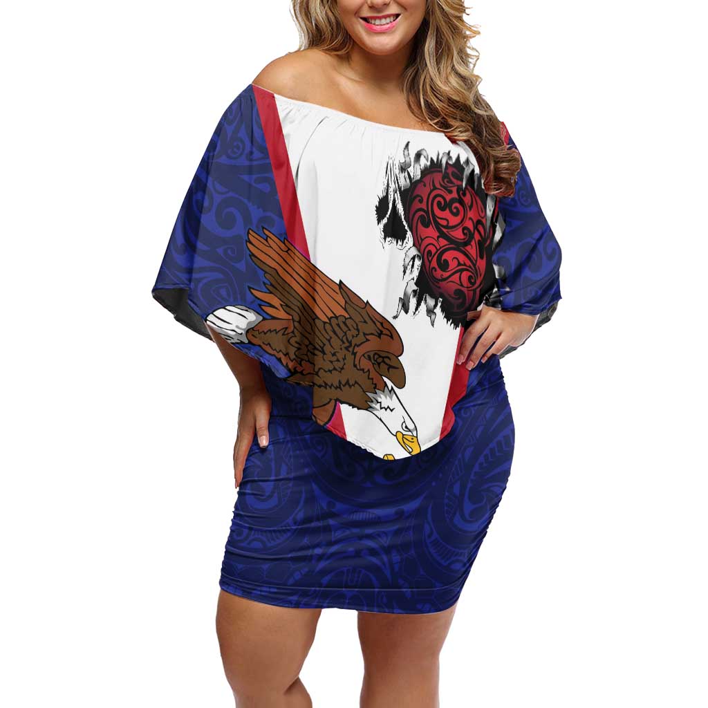 American Samoa Heart Tribal Personalized Off Shoulder Short Dress Polynesian Patterns