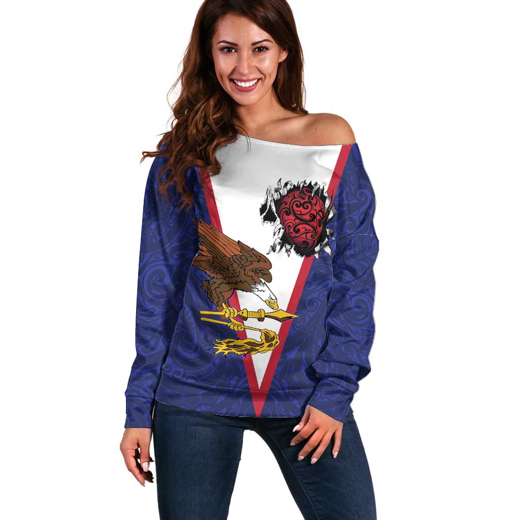 American Samoa Heart Tribal Personalized Off Shoulder Sweater Polynesian Patterns